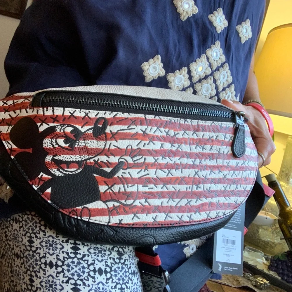 Authentic COACH Pebbled leather Mickey mousse Keith Disney 2 zips belt bag - Picture 12 of 16